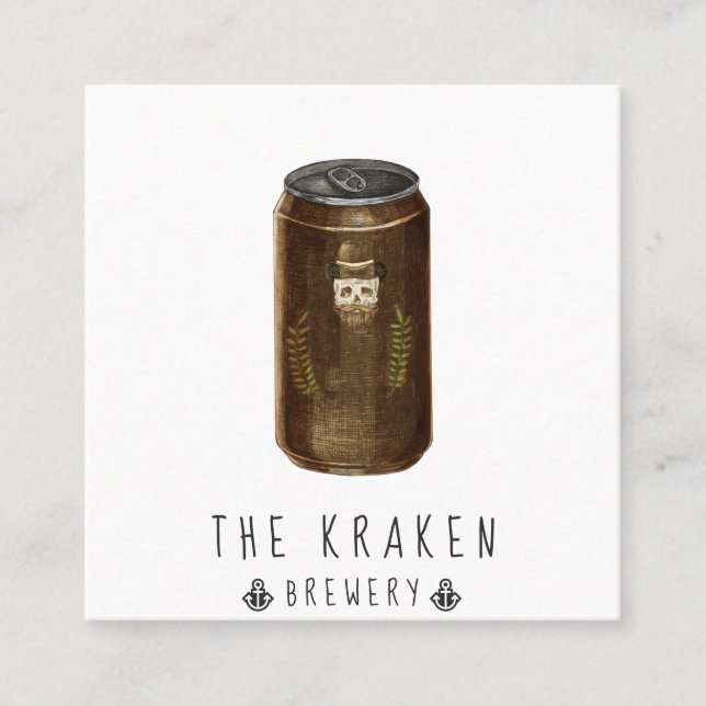 Craft Beer Cider Skull Sketch Square Business Card (Front)