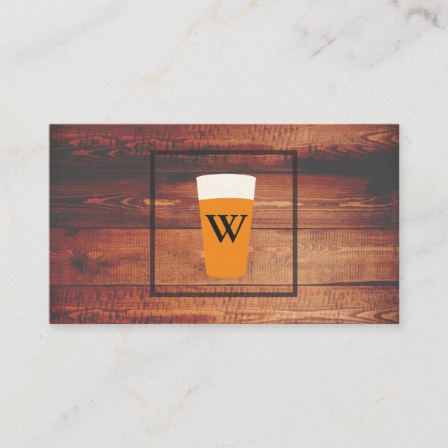 Craft Beer Rustic Wood Square Element Monogram Business Card (Front)