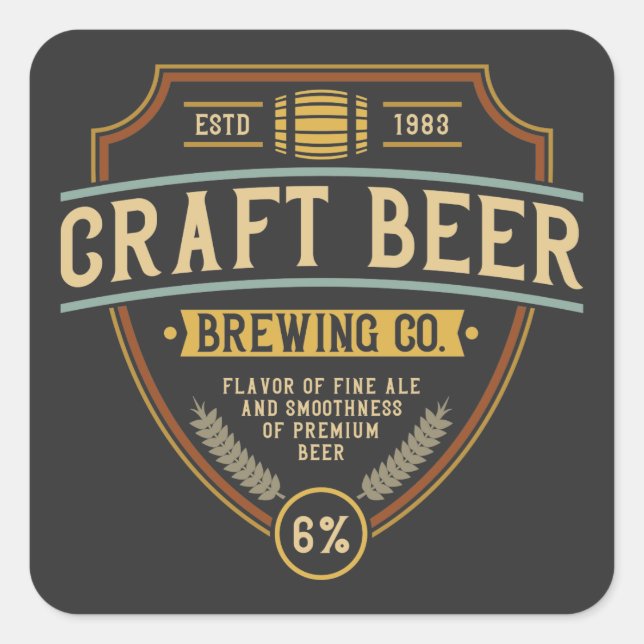 Craft Beer Vintage Brew Logo  Square Sticker (Front)