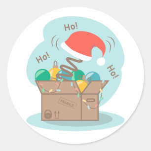 Craft box with Christmas decoration and Santa hat  Classic Round Sticker