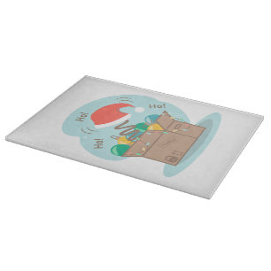 Craft box with Christmas decoration and Santa hat  Cutting Board