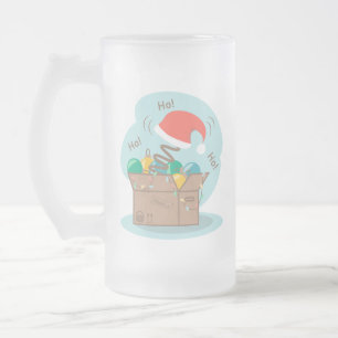 Craft box with Christmas decoration and Santa hat Frosted Glass Beer Mug