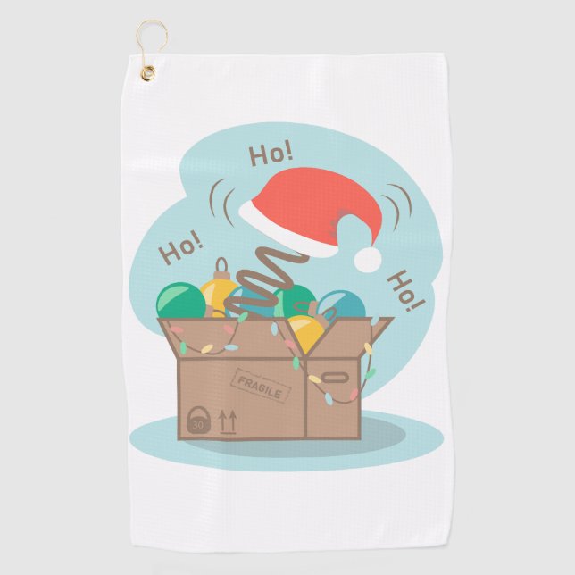 Craft box with Christmas decoration and Santa hat  Golf Towel (Front)