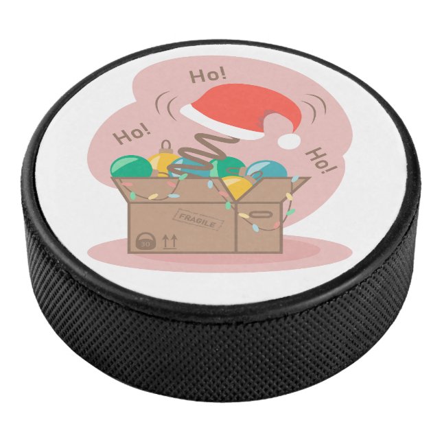 Craft box with Christmas decoration and Santa hat  Hockey Puck (3/4)