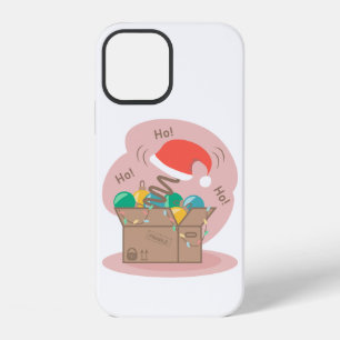 Craft box with Christmas decoration and Santa hat iPhone 12 Case