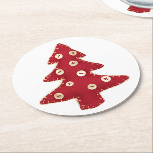 Craft Christmas Tree and Buttons Round Paper Coaster