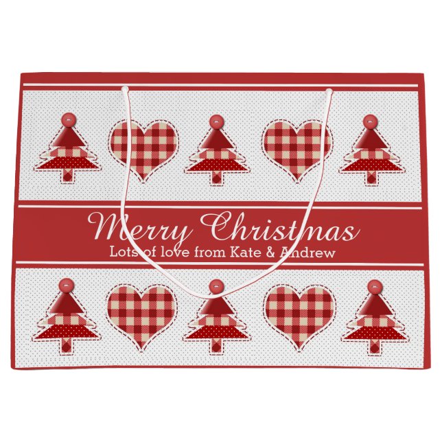 Craft Christmas Trees and Hearts Personalised Large Gift Bag (Front)