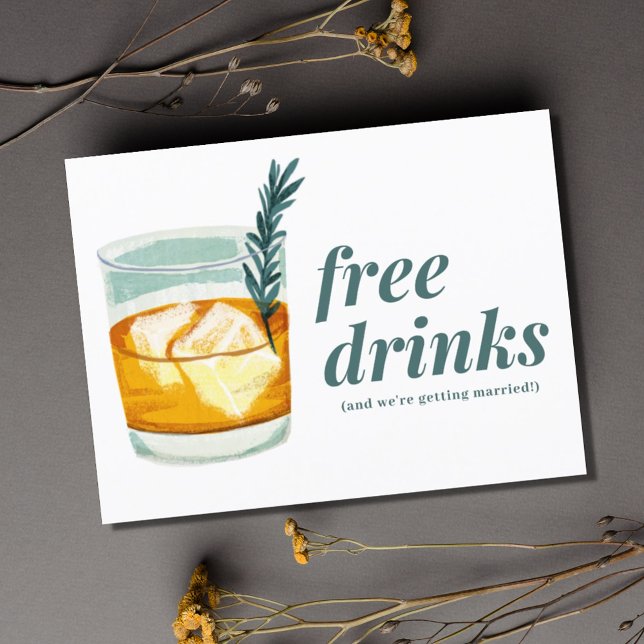 Craft Cocktail Funny Free Drinks Save the Date Announcement Postcard (Craft Cocktail Funny Free Drinks Wedding Save the Date Postcard)
