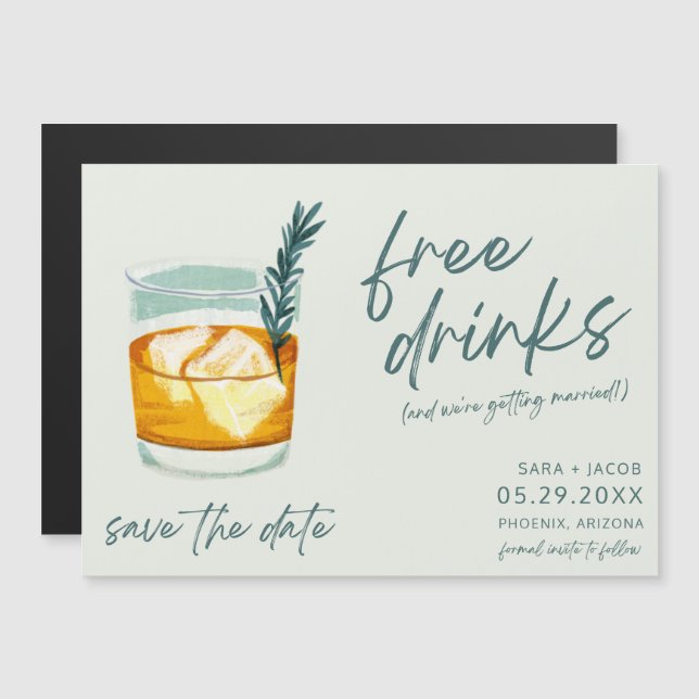 Craft Cocktail Funny Free Drinks Wedding Save The  Magnetic Invitation (Front/Back)