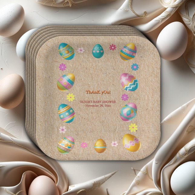 Craft Colourful Floral Easter Eggs Baby Shower Paper Plate (Creator Uploaded)