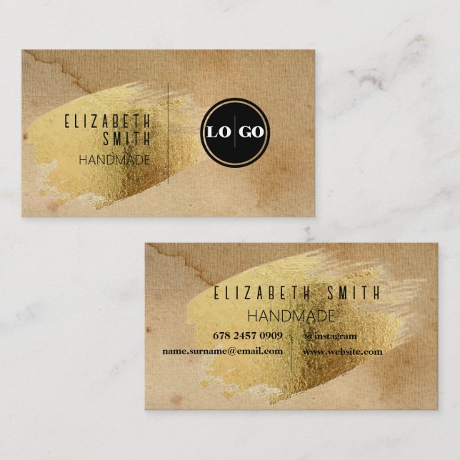 Craft Gold Texture Rustic Logo Business Card (Front/Back)