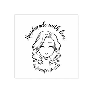 Craft Handmade with love named person wavy hair Rubber Stamp