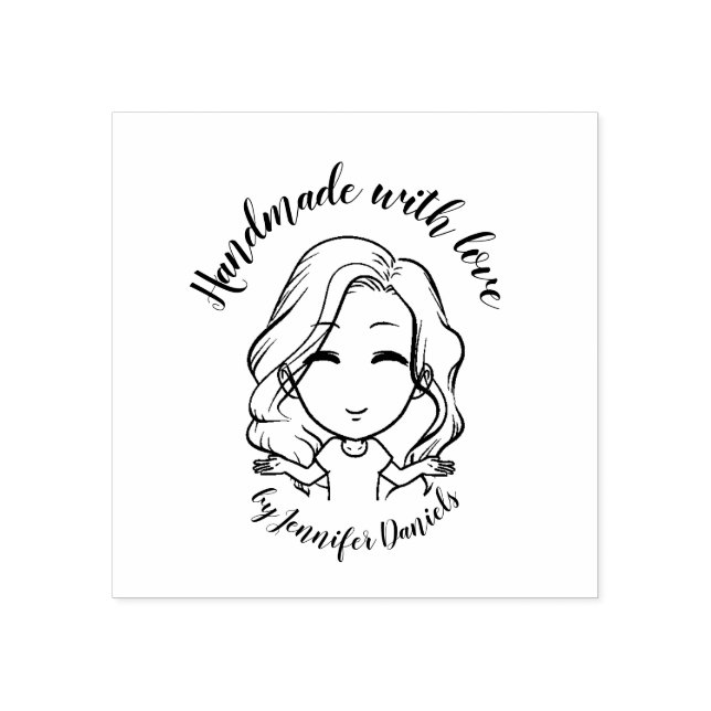 Craft Handmade with love named person wavy hair Rubber Stamp (Imprint)