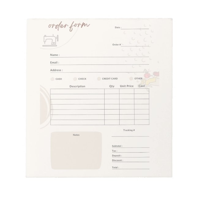 Craft Order Form Notepad (Front)