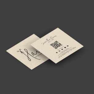 Craft Paper HairScript Typography Square Business Card