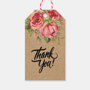 Craft paper hand made watercolor pink flowers  gift tags