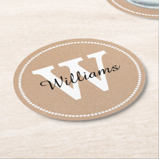 Craft Paper Look Monogram Paper Coasters