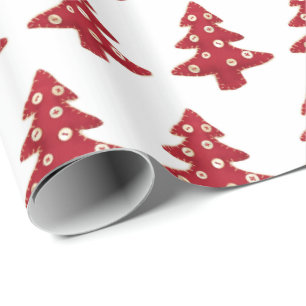 Craft Red Christmas Tree Button Baubles Pattern Wrapping Paper