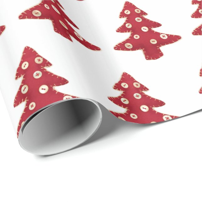 Craft Red Christmas Tree Button Baubles Pattern Wrapping Paper (Roll Corner)