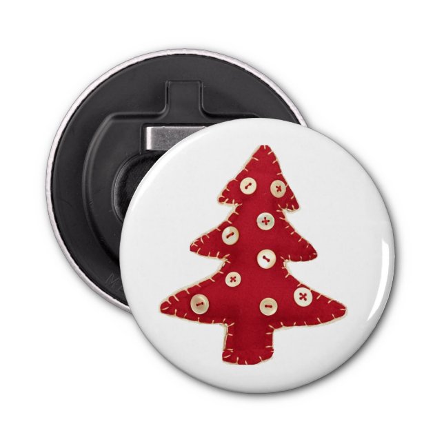 Craft Red Christmas Tree with Button Baubles Bottle Opener (Front)