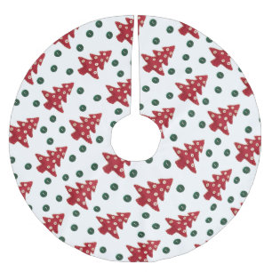 Craft Red Christmas Trees and Buttons Pattern Brushed Polyester Tree Skirt