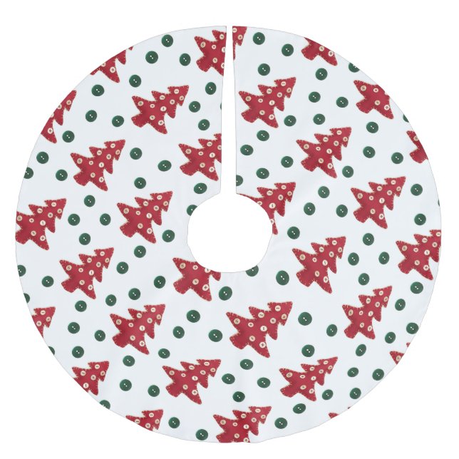 Craft Red Christmas Trees and Buttons Pattern Brushed Polyester Tree Skirt (Front)