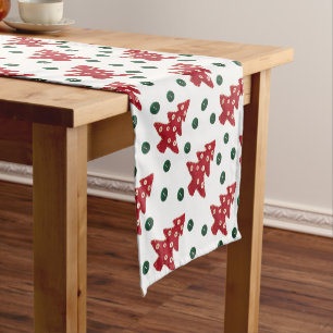Craft Red Christmas Trees and Buttons Pattern Short Table Runner