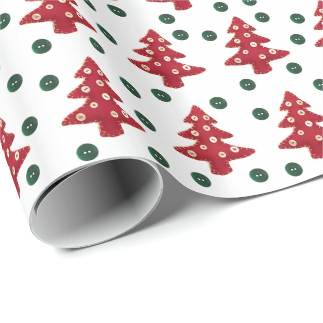 Craft Red Christmas Trees and Buttons Pattern Wrapping Paper (Roll Corner)