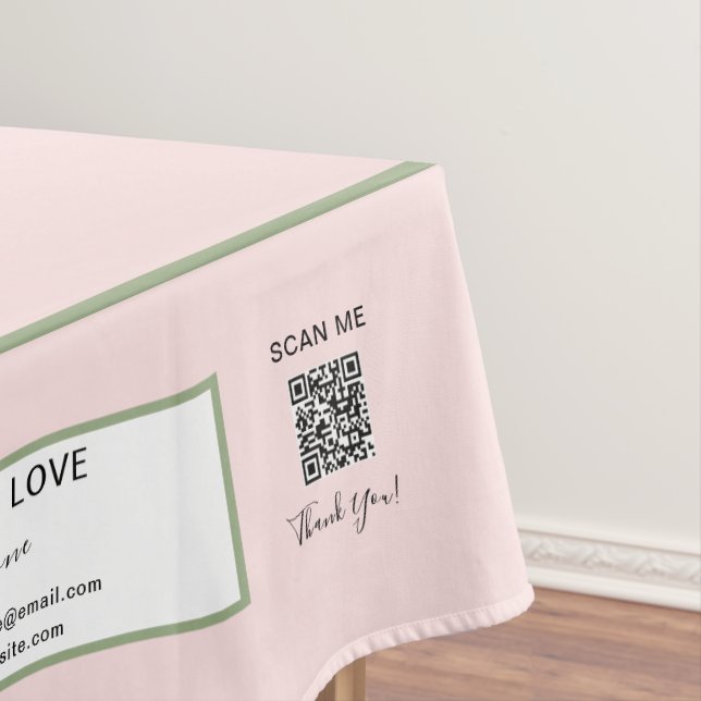 Craft Show Blush Green 52 x 70 QR Code Tablecloth (In Situ)