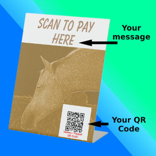 Craft Stall Scan2Pay Golden Brown  Horse Pedestal Sign