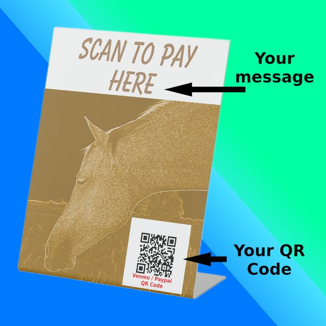Craft Stall Scan2Pay Golden Brown  Horse Pedestal Sign (Front with Background)