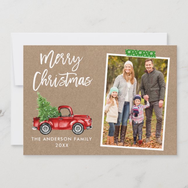Craft Tape Brush Script Truck Kraft Christmas Holiday Card (Front)