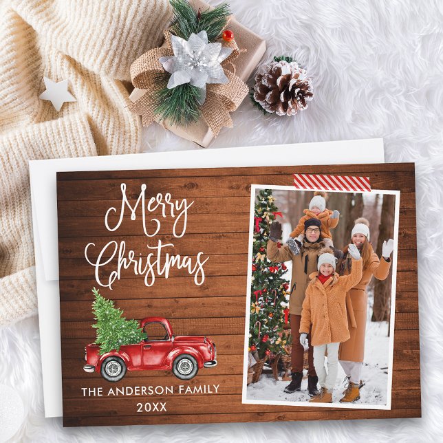 Craft Tape Calligraphy Christmas Truck Wood Holiday Card (Customize to add text to back of card.)