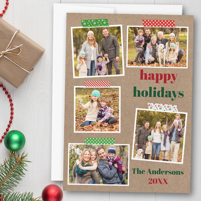 Craft Tape Happy Holidays 5 Photo Kraft Holiday Card (Customize to add text to back of card.)