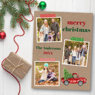 Craft Tape Red Truck Christmas Kraft Postcard