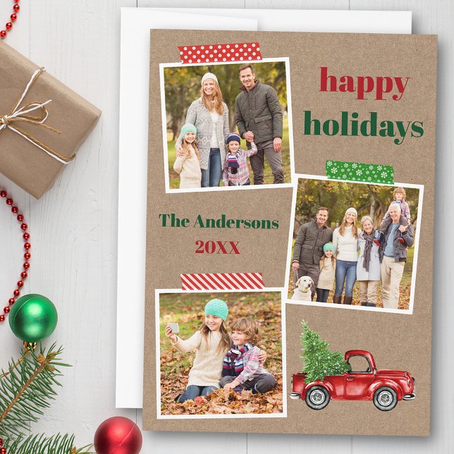 Craft Tape Red Truck Holiday Kraft Card (Customize to add text to back of card.)