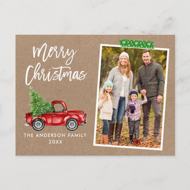 Craft Tape Truck Brush Script Kraft Christmas Postcard (Front)