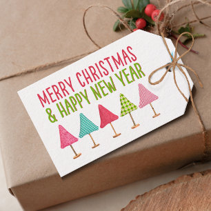 Crafted Christmas Trees, Pink Red Green Design Gift Tags