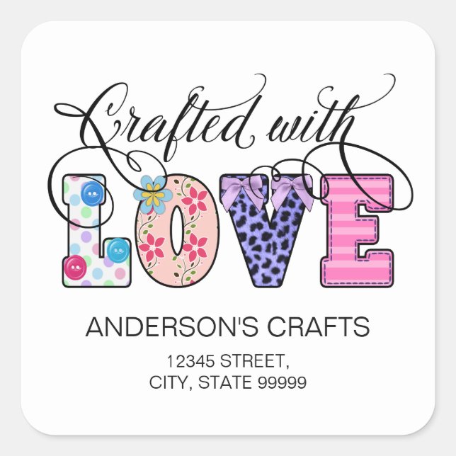 Crafted With Love Black Script ID193 Square Sticker (Front)