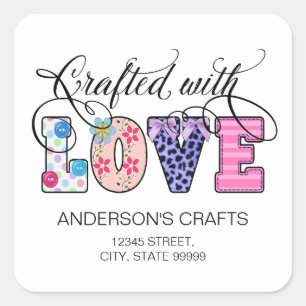 Crafted With Love Black Script ID193 Square Sticker