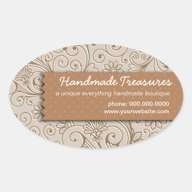 Crafters Floral Handmade Promotional Oval Sticker (Front)