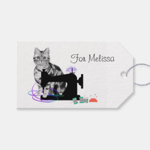 Crafting Cat with a Sewing Machine Gift Tags
