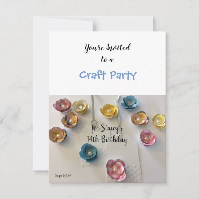 Crafting Paper Flowers Birthday Party Invitation (Front)