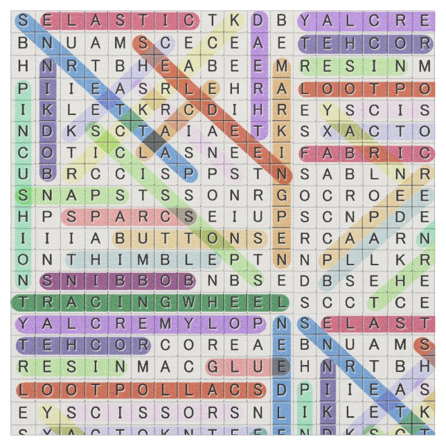 Crafting Sewing Word Search Fabric (Close Up)