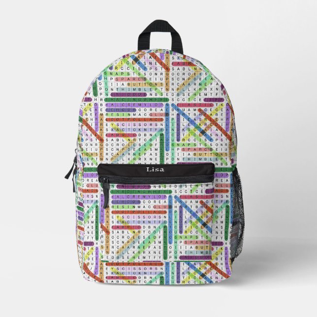 Crafting Sewing Word Search Printed Backpack (Front)