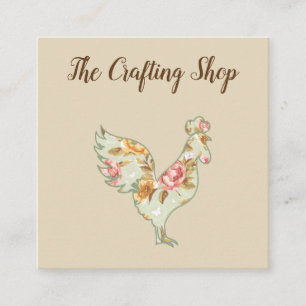 Crafting Supply Floral Rooster Design Square Business Card
