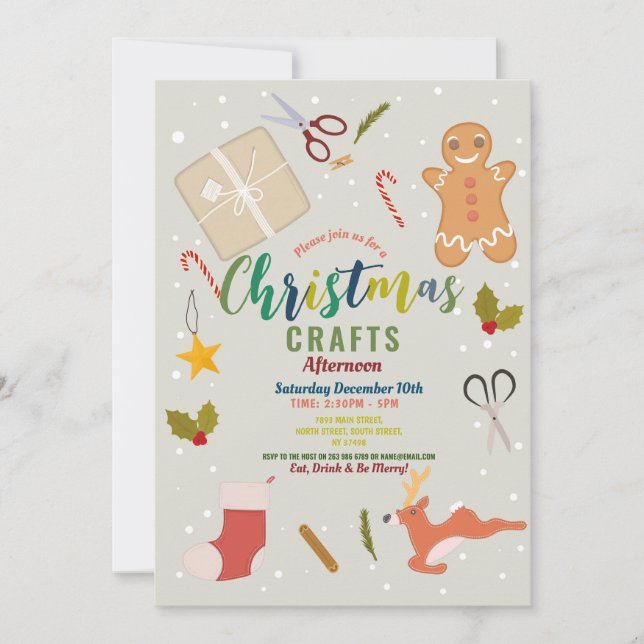 Crafts Making Festive Party Christmas Family Invitation (Front)