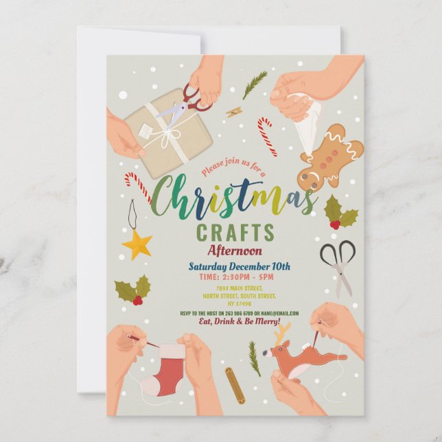 Crafts Making Festive Party Christmas Family Invitation (Front)