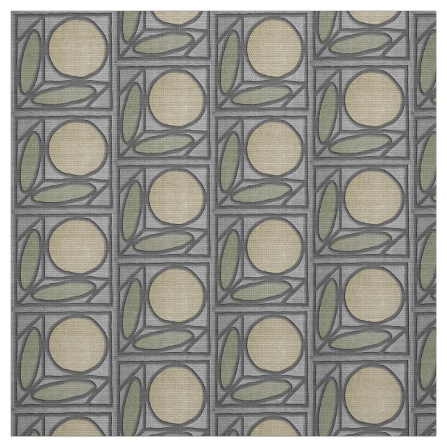 Craftsman Faux Applique (Grey, Green and Khaki) Fabric (Swatch)