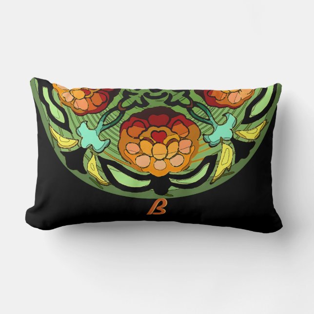 Craftsman Garden in Autumn Colours - Monogrammed Lumbar Cushion (Front)